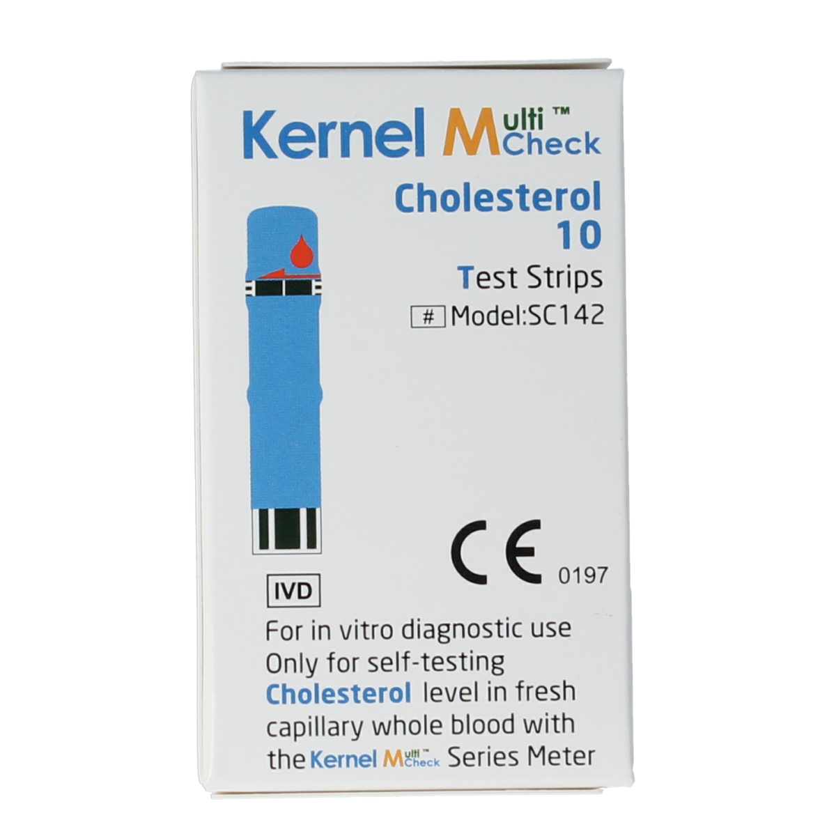 Testjezelf.nu Multicheck cholesterol test strips, pack of 10, showing the test strips used for cholesterol level testing.