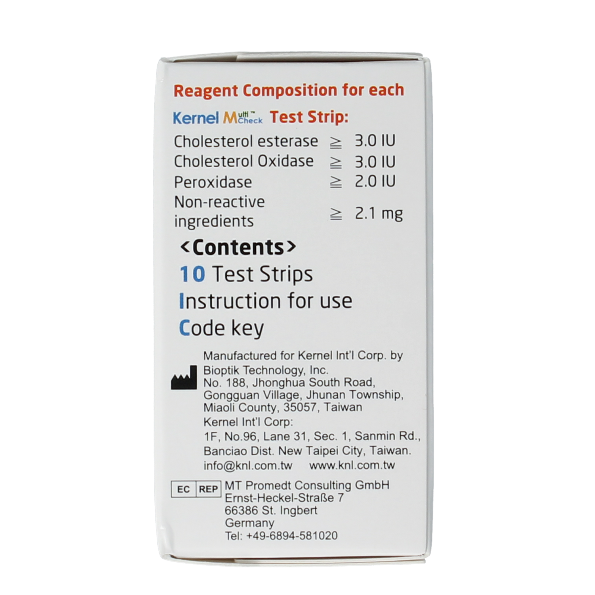 Testjezelf.nu Multicheck cholesterol test strips, 10-pack, showing individual strips with test area for cholesterol measurement.