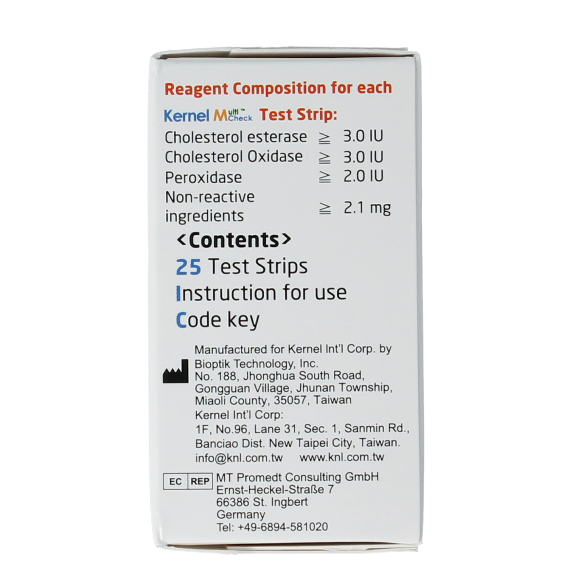 Testjezelf.nu Multicheck cholesterol test strips, 25-pack, showing individual test strips with color indicator for cholesterol testing.