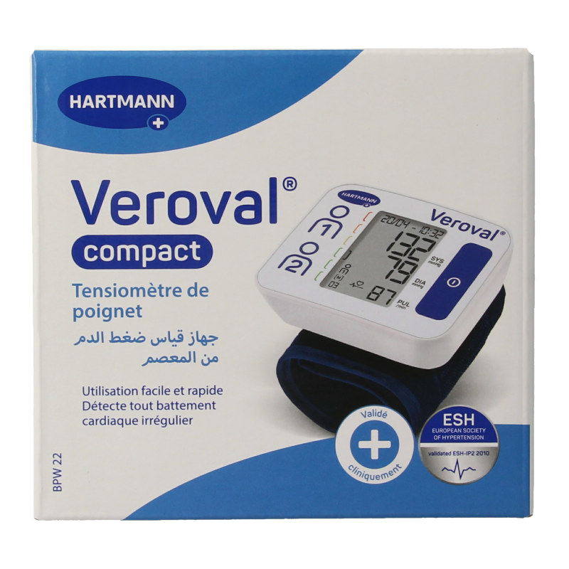 Veroval Compact blood pressure monitor and glucose meter with cuff, shown in the image.