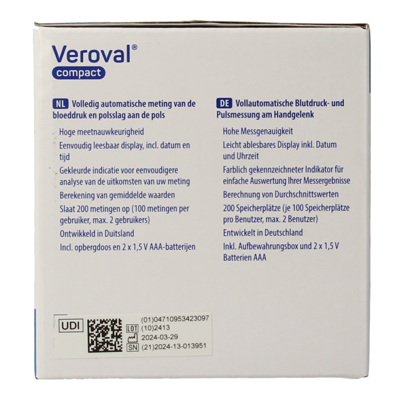 Veroval Compact blood pressure monitor and cuff with glucosemeter, compact medical device for health tracking.