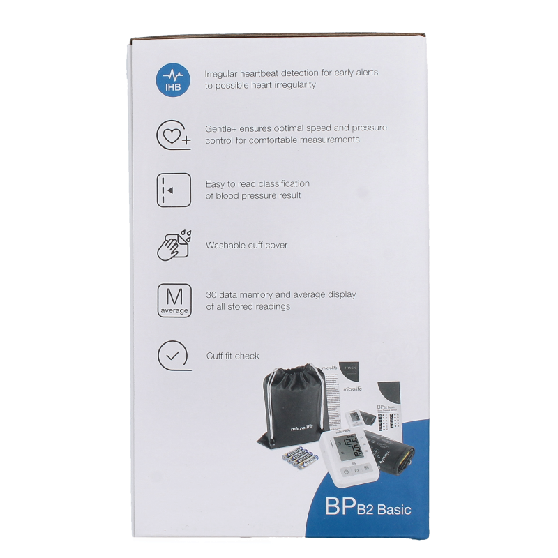 Microlife MIC BPB3 Basic blood pressure monitor with cuff, used for home blood pressure measurement.
