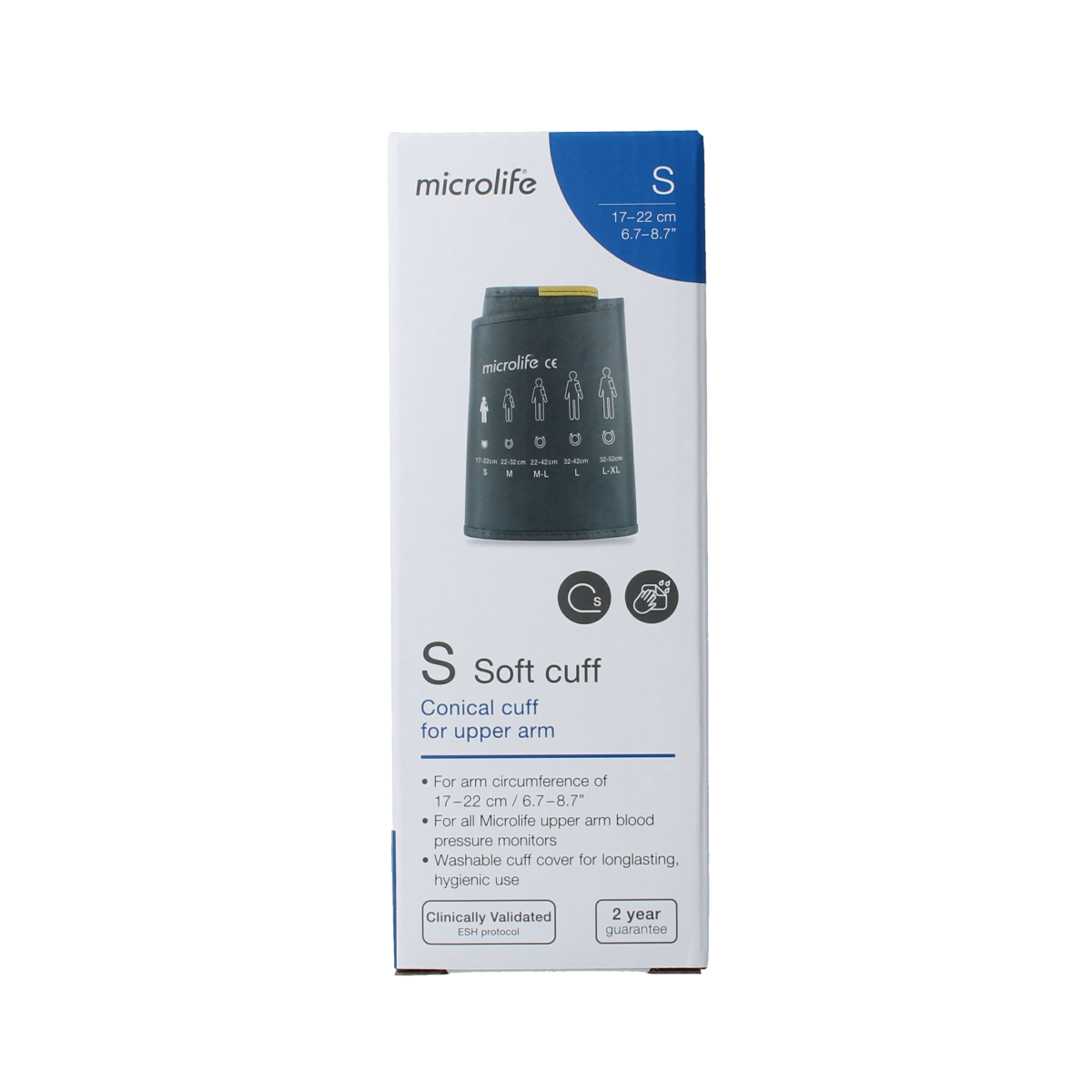 Microlife blood pressure cuff size S for arm 17-22 cm, compatible with blood pressure monitors, shown in the image.