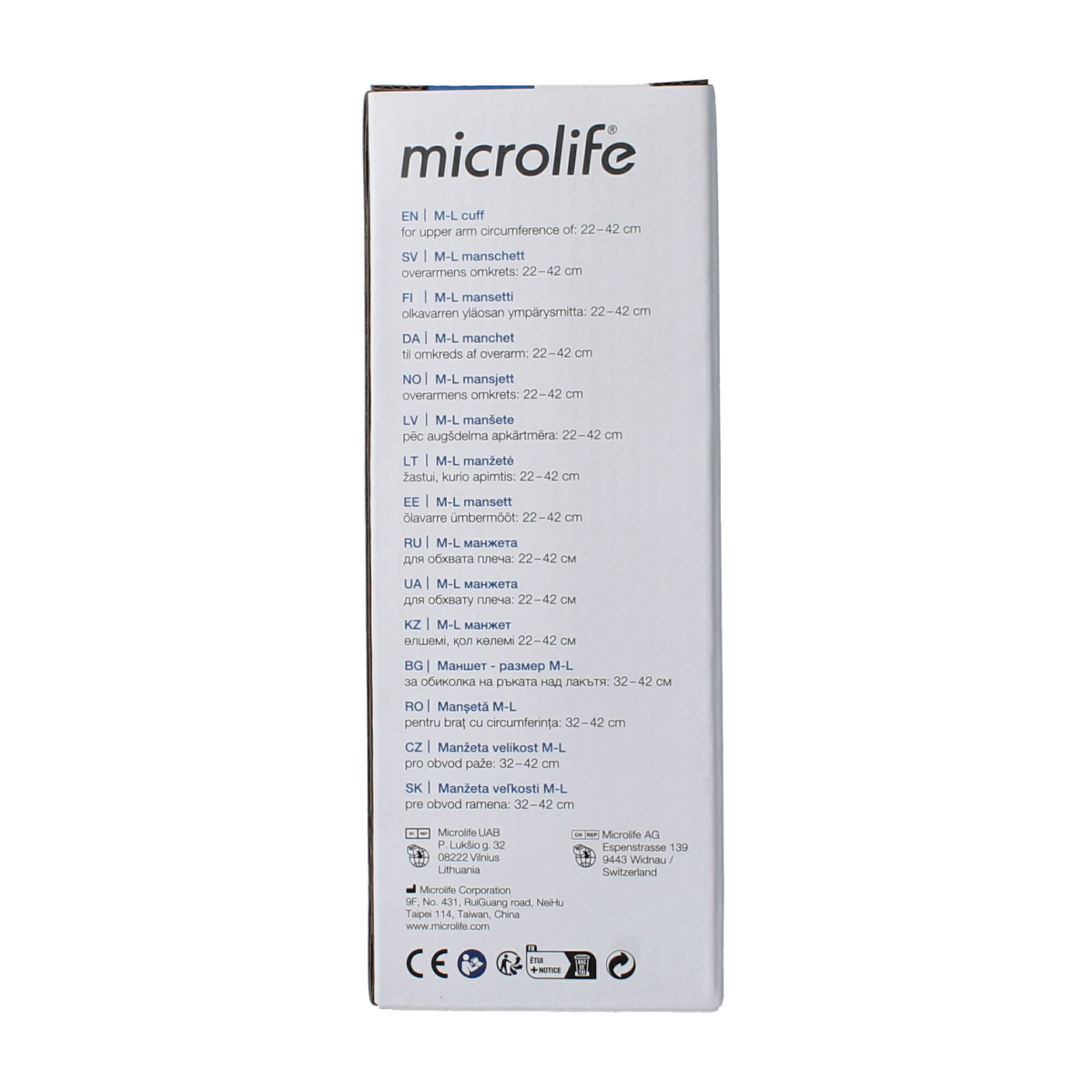 Microlife Manchet 4G soft blood pressure cuff for arm, size M-L (22-42cm), used with blood pressure monitors.