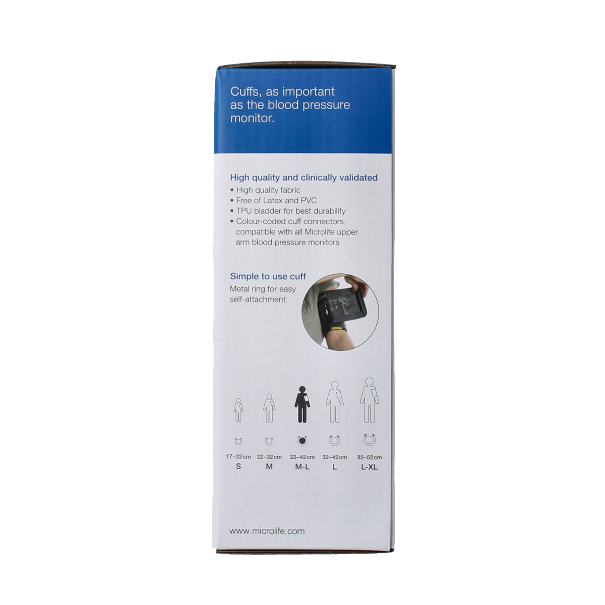 Microlife soft blood pressure cuff for manchet 4G, size M-L (22-42cm), used with glucosemeters and blood pressure monitors.