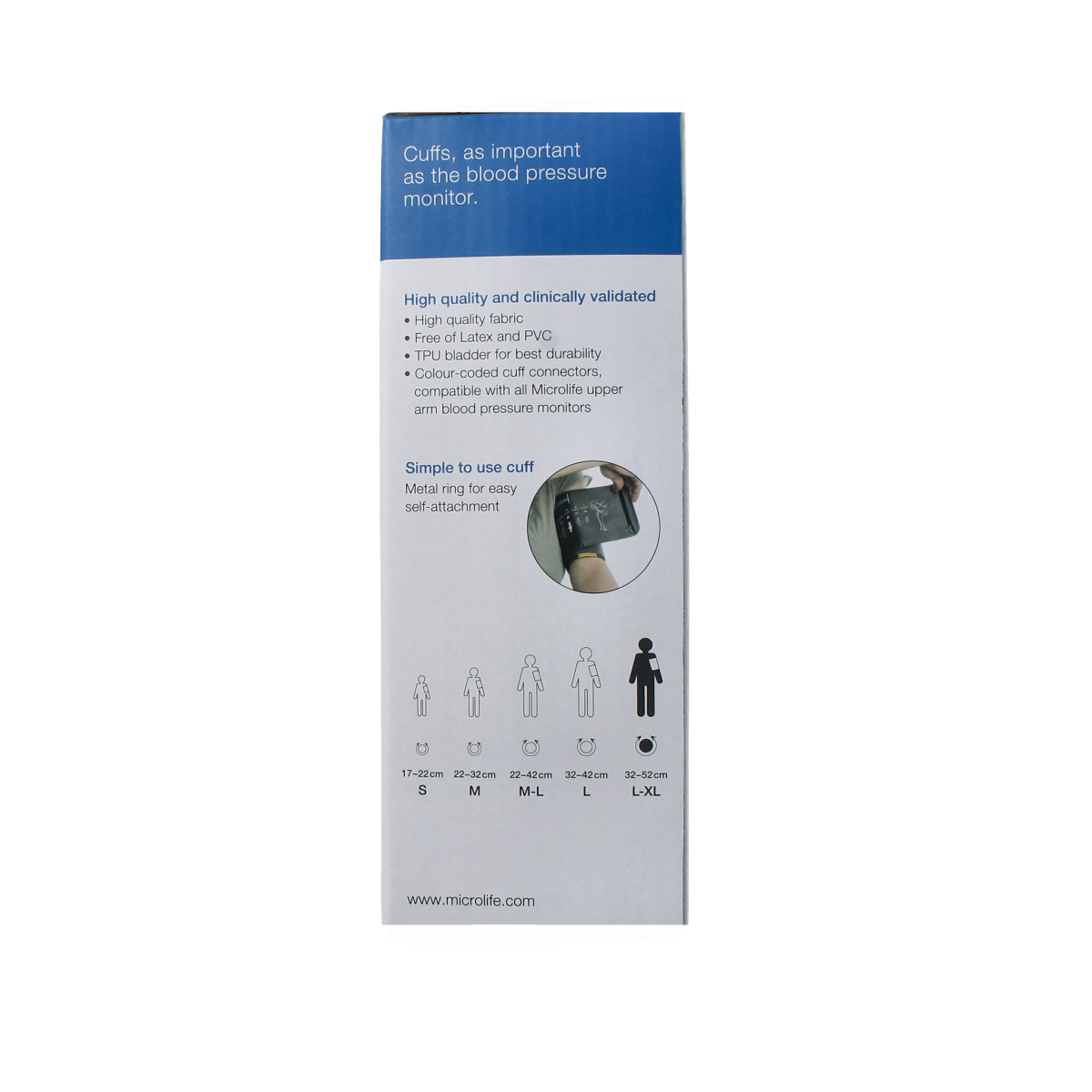 Microlife Manchet 4G soft blood pressure cuff in size L-XL for glucosemeters and blood pressure monitors, shown in the image.