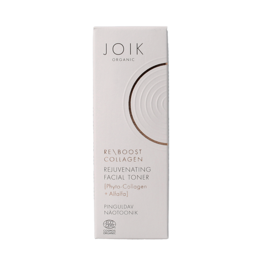 Joik Organics Re-boost collagen facial toner in a 100ml bottle, rejuvenating skincare product for healthy, radiant skin.
