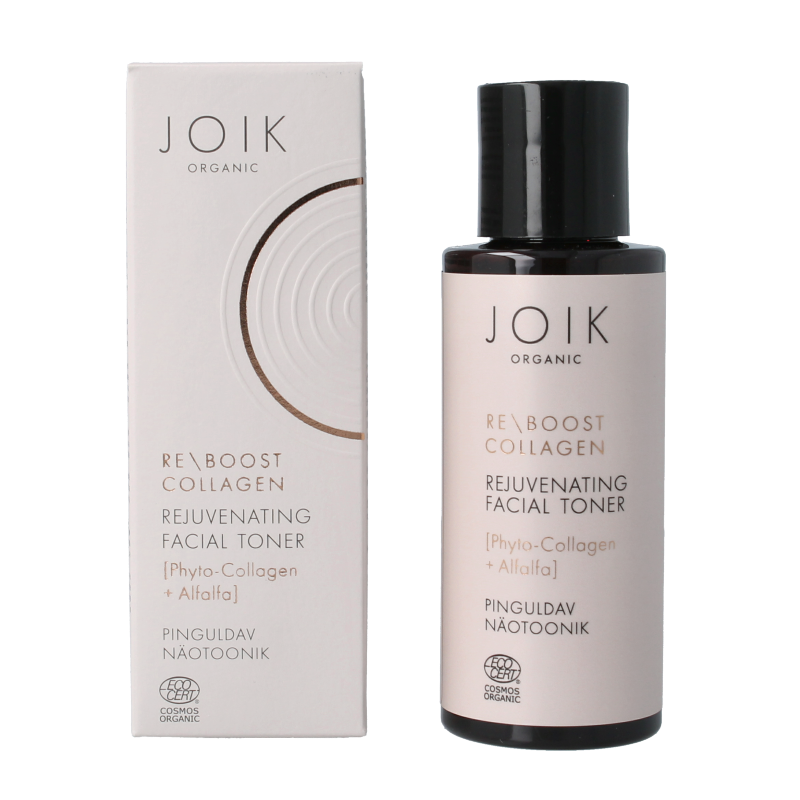 Joik Organics Re-boost collagen facial toner in a 100ml bottle, rejuvenating skincare product for healthy, radiant skin.