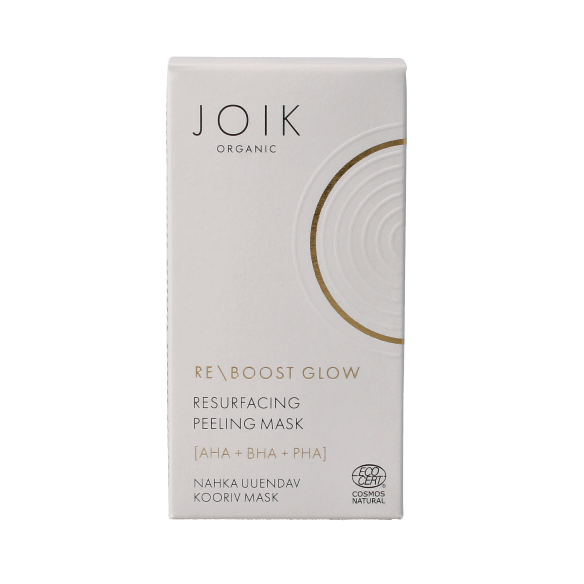 Joik Organics Re-boost glow peeling mask for face, 50ml, featuring natural ingredients for resurfacing and revitalizing skin.