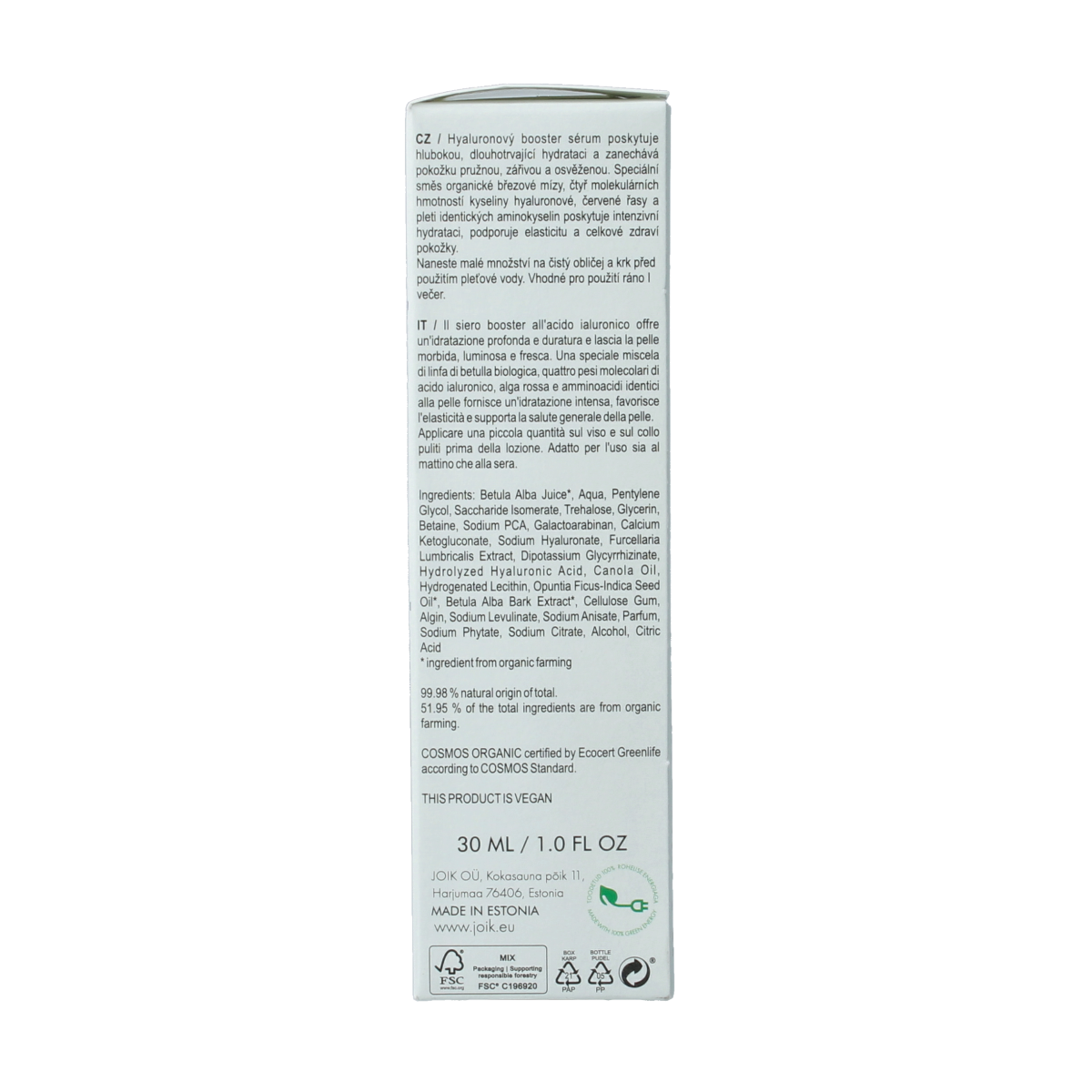 Joik Organics Moisture Magnet Booster Serum with hyaluronic acid, 30ml, a facial skincare product for hydrating skin.