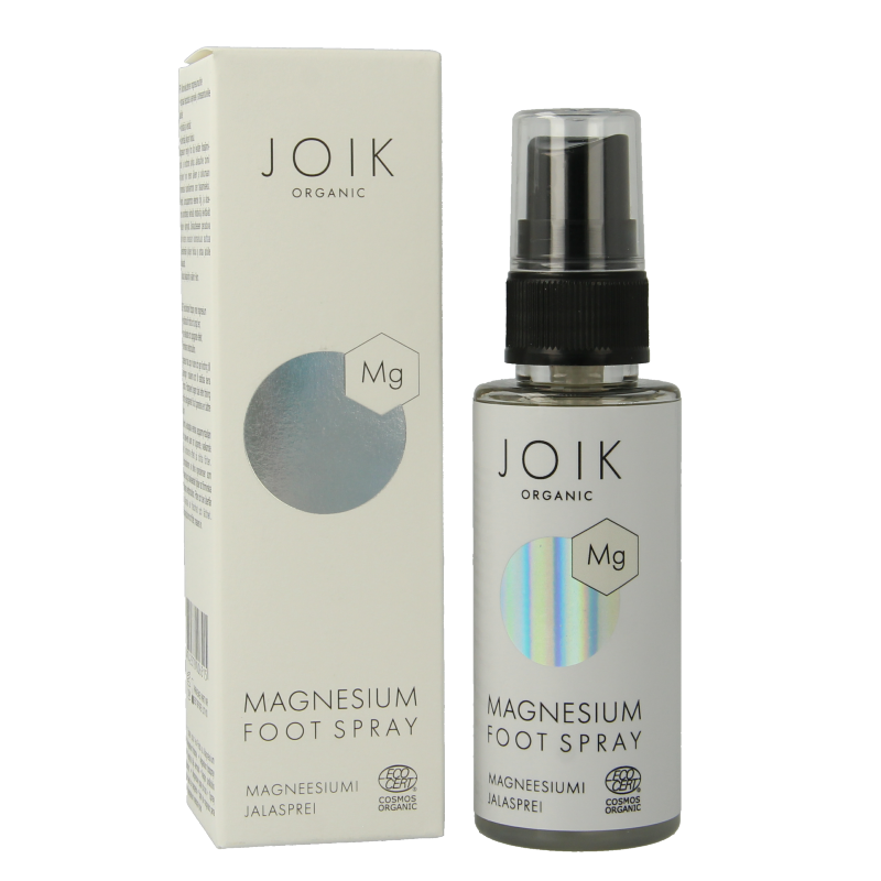 Joik Organics organic foot spray with magnesium in a 50ml bottle, natural foot care product for soothing and refreshing feet.