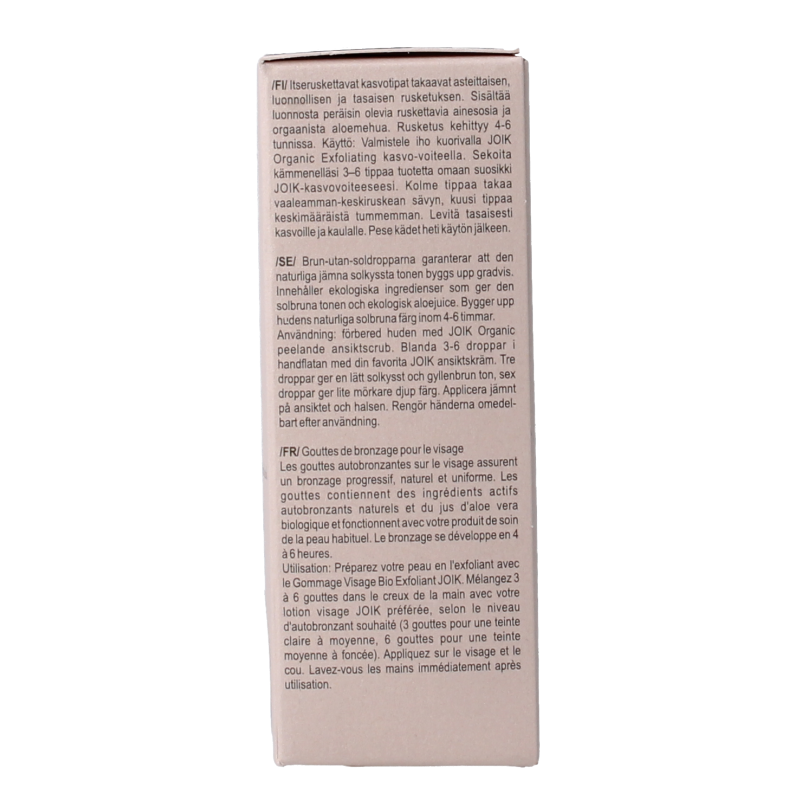 Joik Organics Sunless tan facial drops in 30ml bottle, natural self-tanning product for a radiant glow on the face.