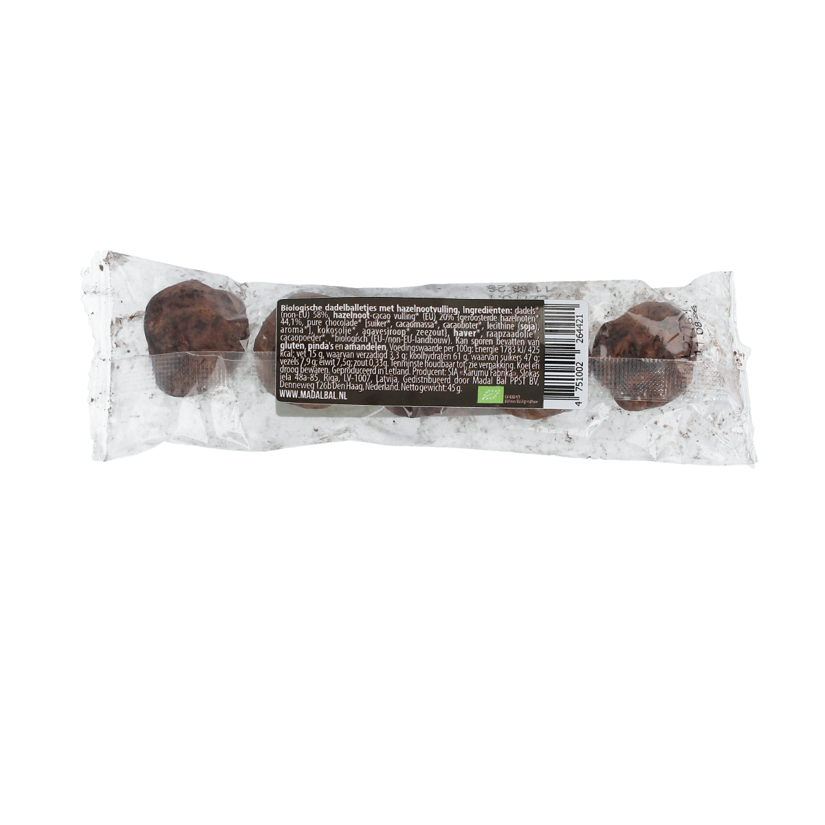 Bioyuga hazelnut and cacao cream date balls, organic snack with rich flavors, 45 grams, natural and delicious snoepgoed.