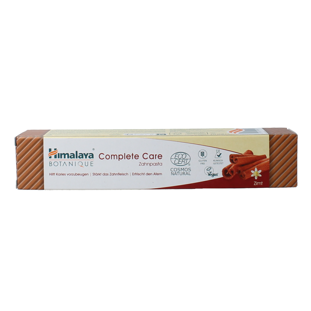 Himalaya Botanique Complete Care Cinnamon toothpaste in 75g tube, featuring natural herbal ingredients for oral health.