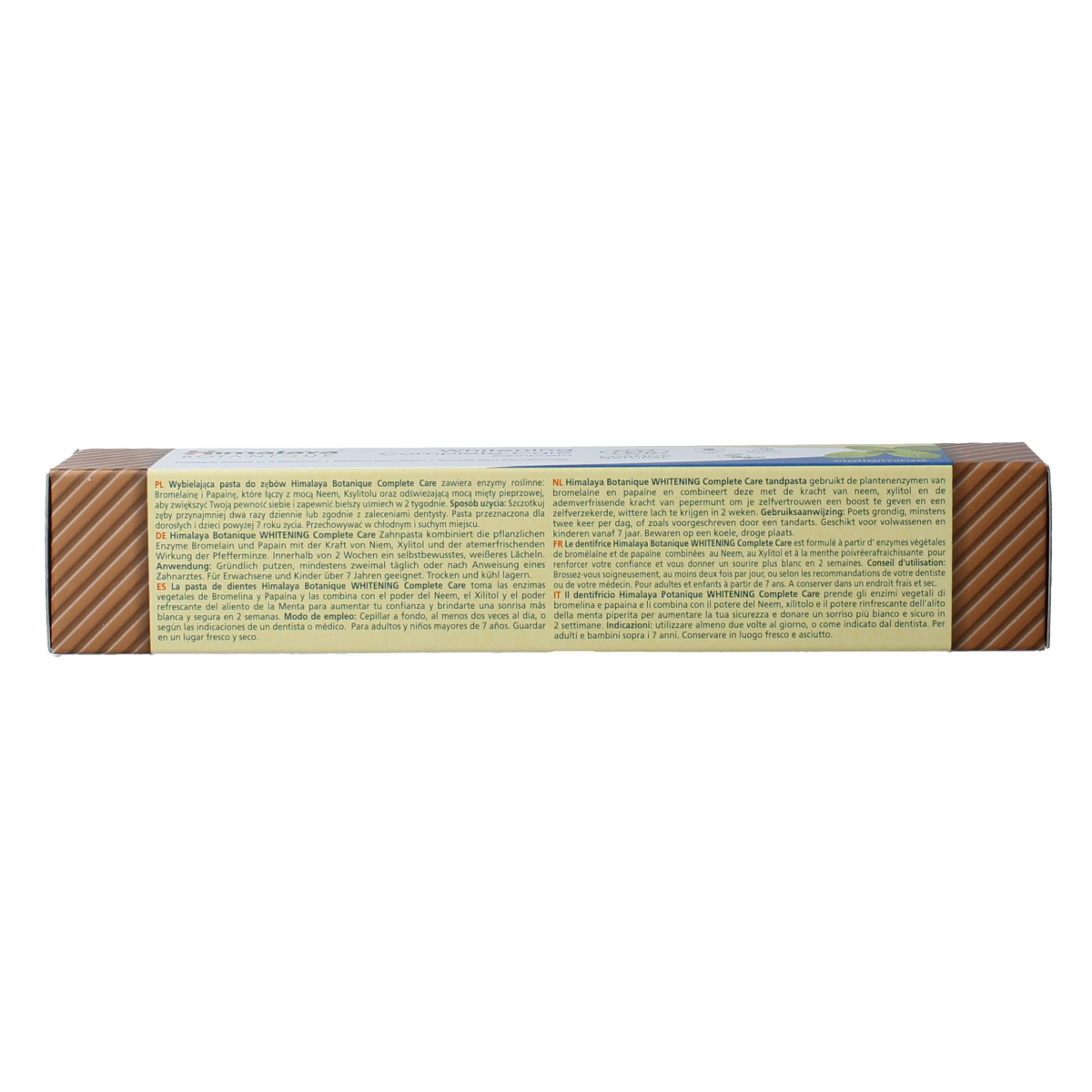 Himalaya Botanique Complete Care Whitening toothpaste in 75g tube, featuring natural herbal ingredients for oral health.