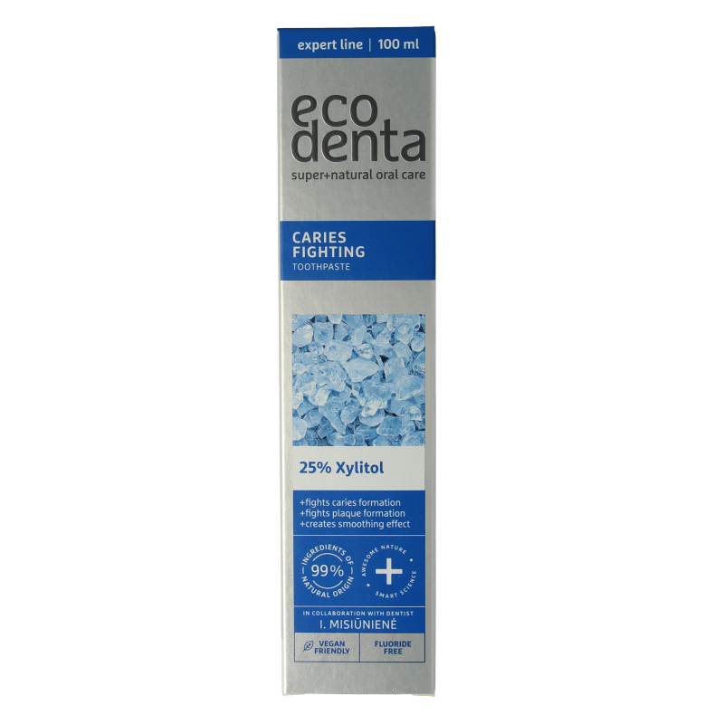 Ecodenta caries protection toothpaste 100ml tube, natural oral care product with fluoride for cavity prevention