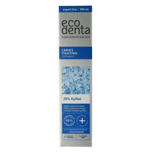 Ecodenta caries protection toothpaste 100ml tube, natural oral care product with fluoride for cavity prevention