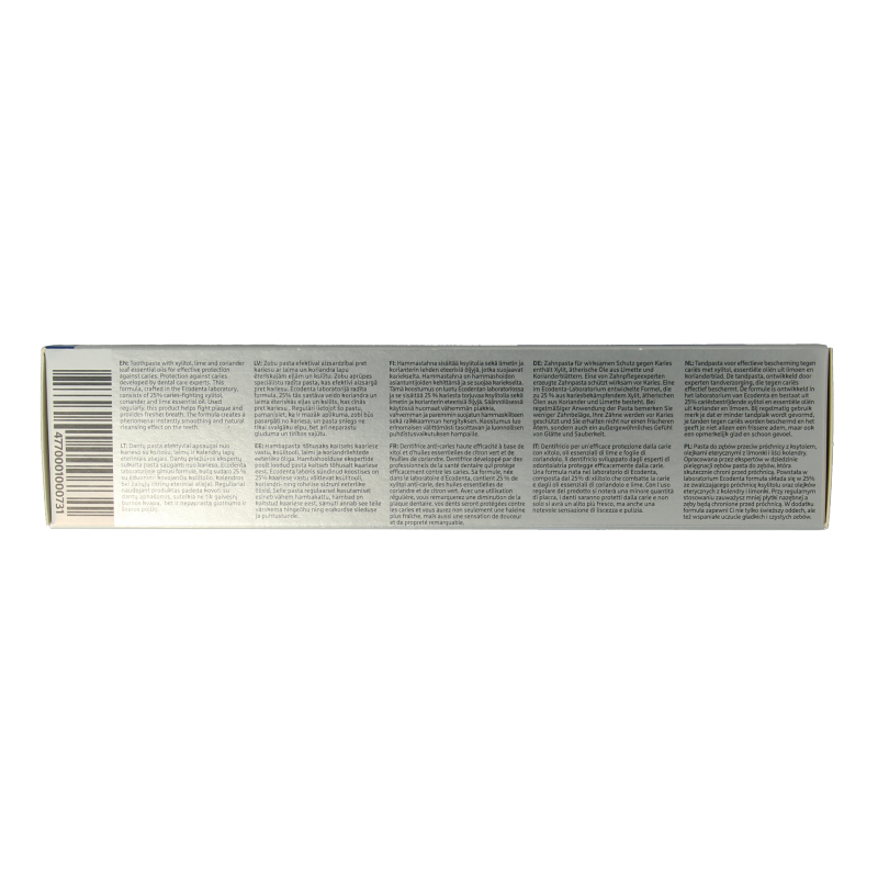 Ecodenta anti-cavity toothpaste in 100ml tube, featuring natural ingredients and fresh mint flavor.