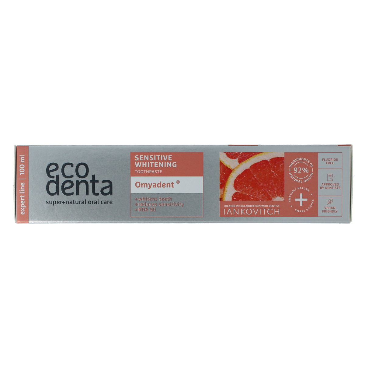 Ecodenta Sensitive Whitening Expert toothpaste tube, 100ml, with natural ingredients and gentle whitening formula.