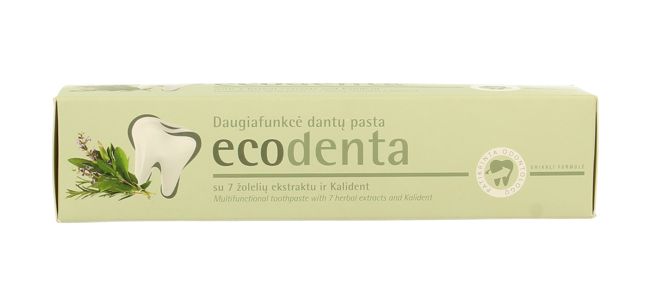 Ecodenta multifunctional toothpaste with 7 herbs, 100ml tube, natural herbal dental care product.