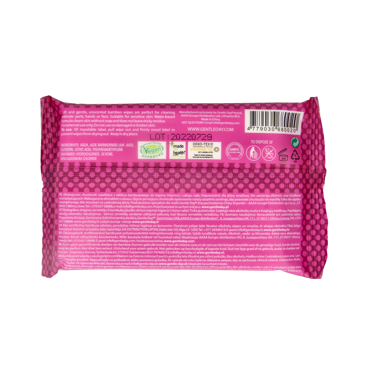 Gentle Day bamboo feminine wipes, 10-pack, soft and natural hygiene cloths for women, eco-friendly and gentle on skin.