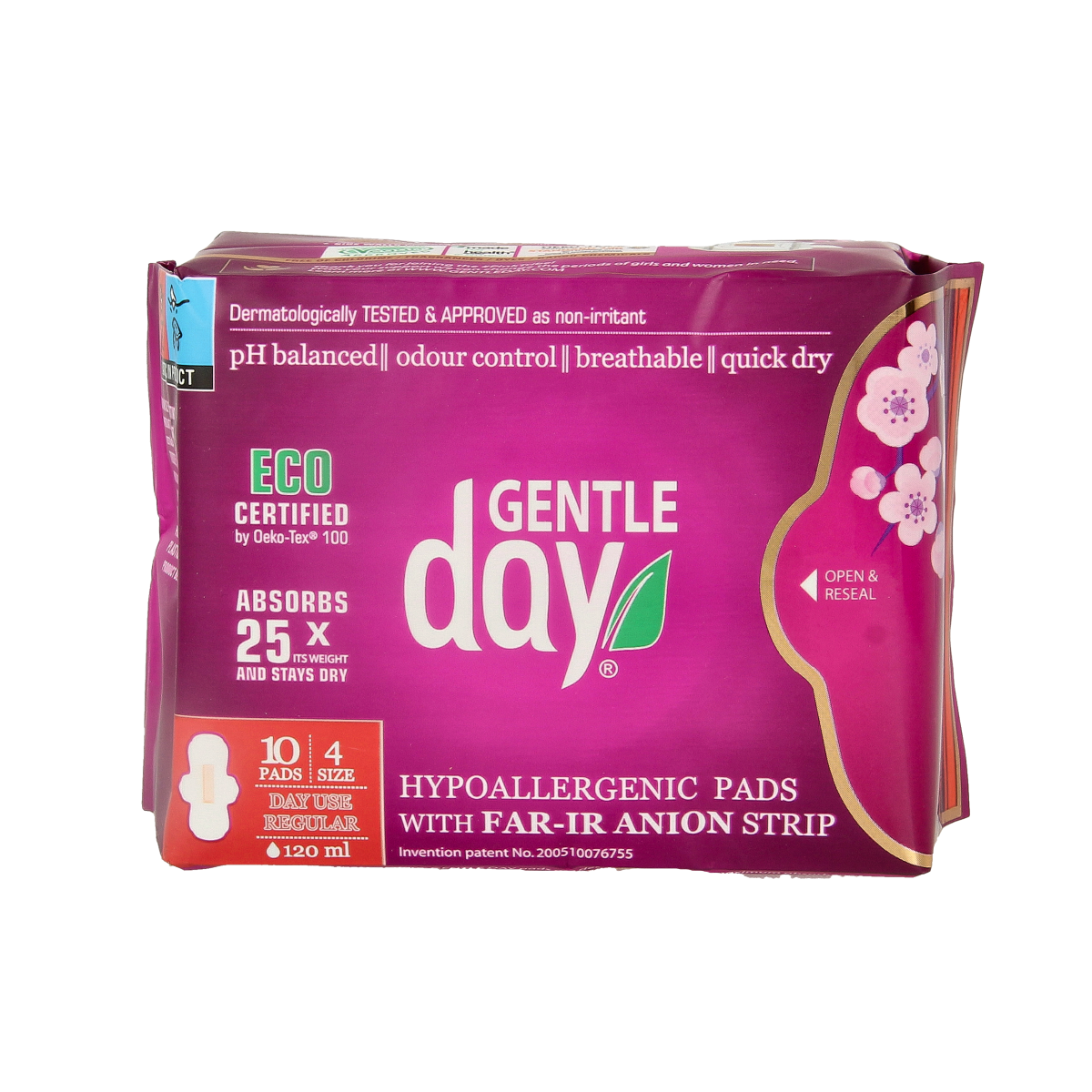 Gentle Day Damenverband en tampons, dag 10 stuks, feminine hygiene product, absorbent menstrual pads and tampons on white background