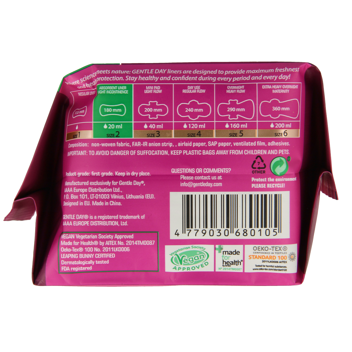 Gentle Day inlegkruisjes absorberend damesverband, pack of 20, soft menstrual pads for women, shown in the image.