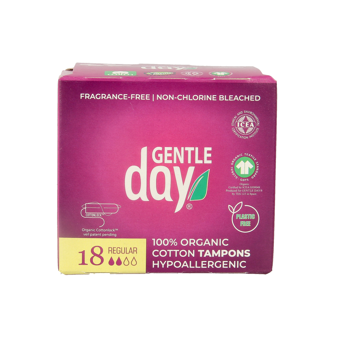 Gentle Day regular tampons, 18-pack, feminine hygiene product with discreet applicator for comfortable daily use