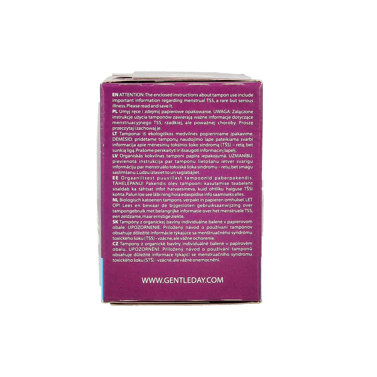 Gentle Day Super Plus tampons, 15-pack, feminine hygiene product, with discreet applicator and soft cotton material.