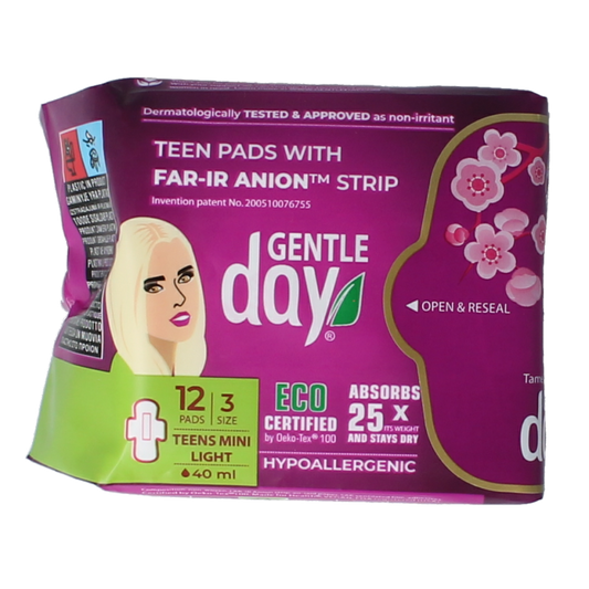 Gentle Day Teen menstrual pads pack of 12, feminine hygiene product for teens, soft and discreet comfort for daily use