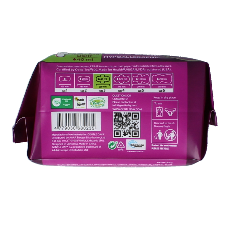 Gentle Day tampons and panty liners for teenagers, pack of 12, feminine hygiene products for daily comfort