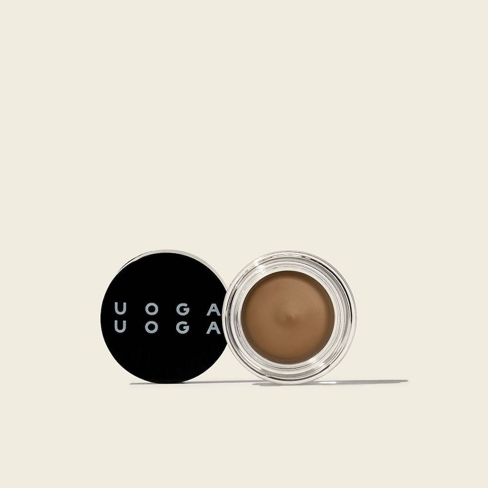 Uoga Uoga Wenkbrauw pommade taupe 796, makeup brow pomade in 2.5ml jar showing open container with taupe-colored product