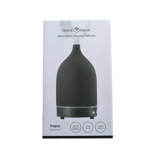 Serene House aroma diffuser vapor in anthracite color, showcasing sleek design and mist output for aromatherapy.