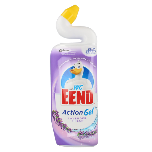 WC Eend Action gel lavendel fresh toilet cleaner in a 750ml bottle, featuring lavender scent for bathroom freshness.