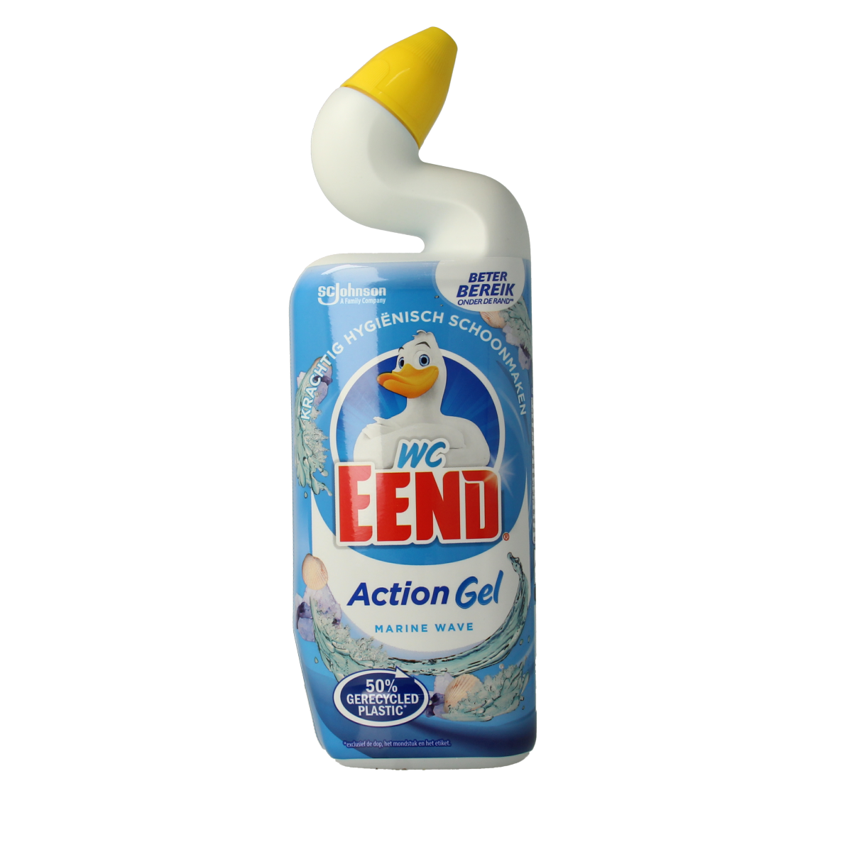 WC Eend Toiletreiniger Action Gel Marine Wave in 750ml bottle, fresh marine scent, for toilet cleaning and freshness.