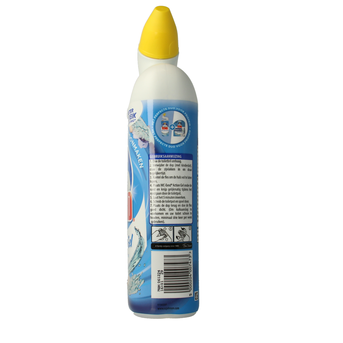 WC Eend Toiletreiniger Action Gel Marine Wave in 750ml bottle with marine wave design, for effective toilet cleaning and freshness.