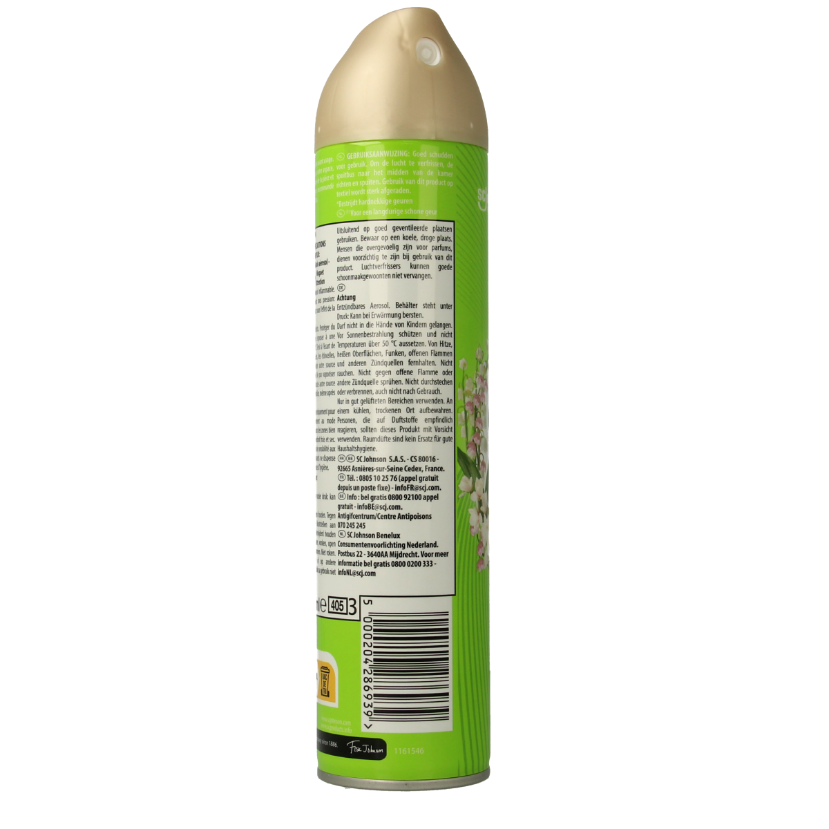 Glade Aerosol Muguet geurverspreider spray bottle, 300ml, with floral scent and sleek design.