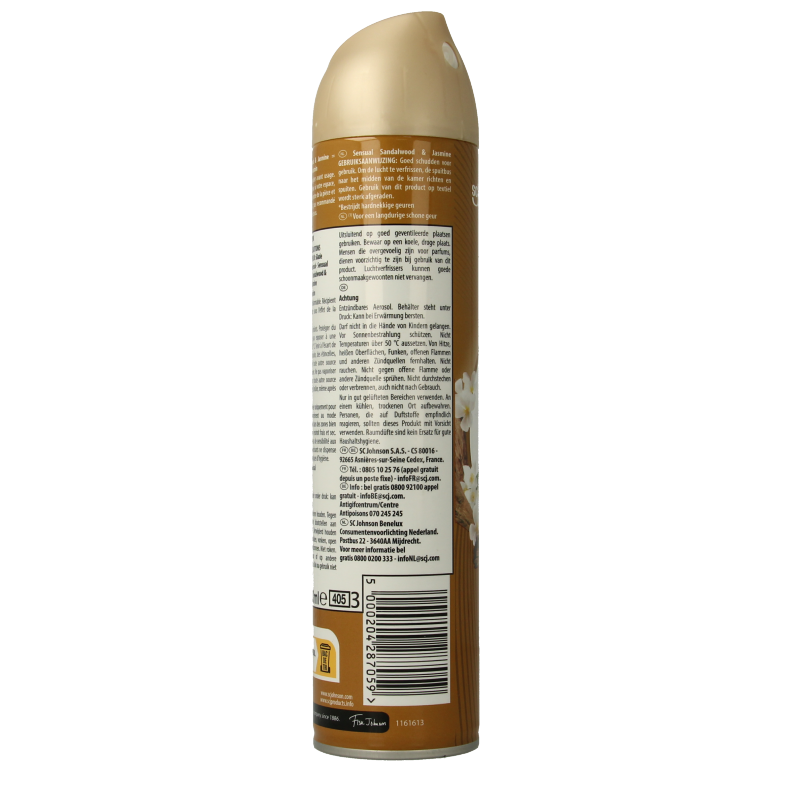 Glade Aerosol geurverspreider with sensual sandelwood and jasmijn scent, 300ml bottle, visible spray nozzle.