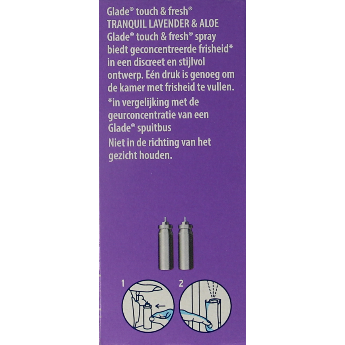 Glade Touch & Fresh Navul Duo huisparfum with lavender and aloe scents, 2 refill packs for fresh home fragrance.