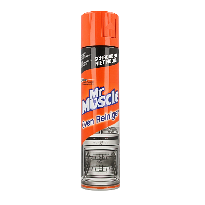 Mr Muscle Oven Cleaner 300ml bottle with spray nozzle, designed for cleaning and degreasing ovens.
