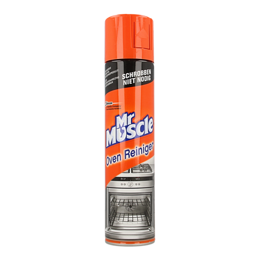 Mr Muscle Oven Cleaner 300ml bottle with spray nozzle, designed for cleaning and degreasing ovens.