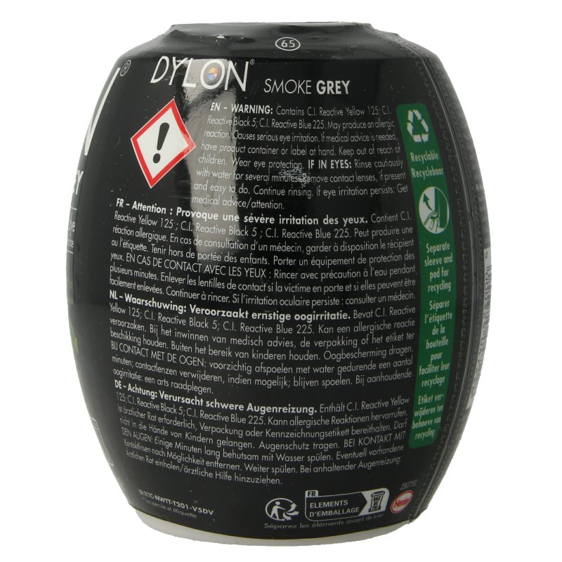 Dylon smoke grey textile dye pod, 350 grams, for fabric coloring and dyeing projects.