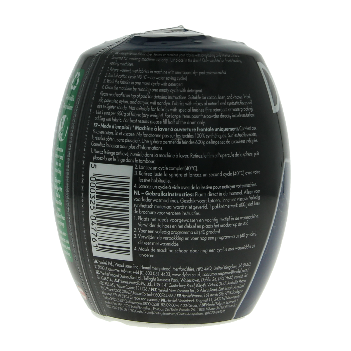 Blue Dylon Pod jeans fabric dye in 350g package, ideal for coloring denim and textiles with Dylon brand textile dye.