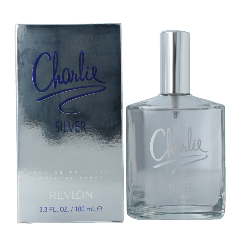 Charlie Silver eau de toilette spray in 100ml bottle, featuring a sleek silver design and floral, fresh scent.
