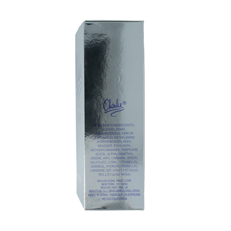 Charlie Silver eau de toilette spray in 100ml bottle, featuring a sleek design and silver accents, perfect for a fresh, sophisticated scent.