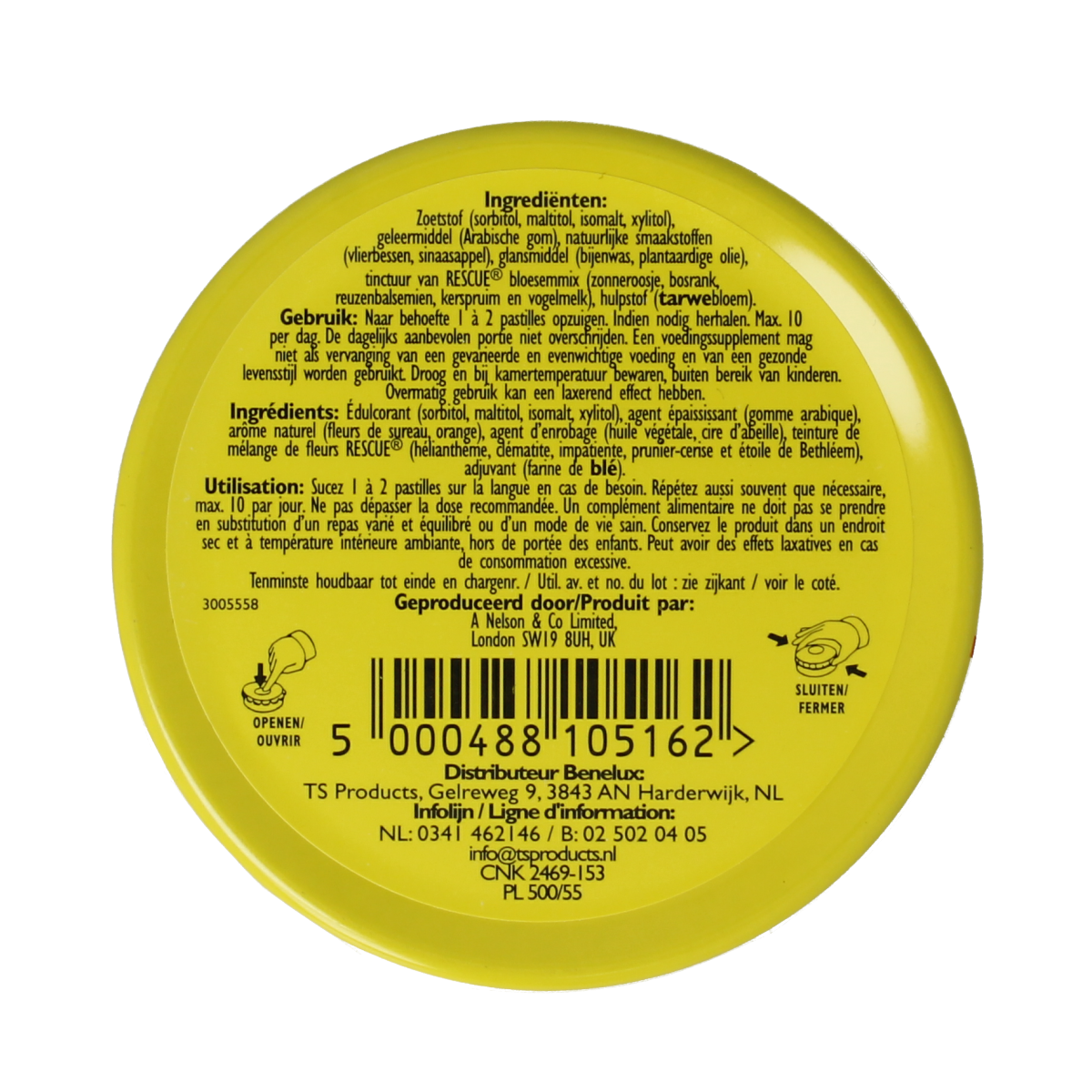 Bach Rescue Rescue pastilles sinaasappel in 50g package, herbal remedy with orange flavor, for stress relief and calming effects.