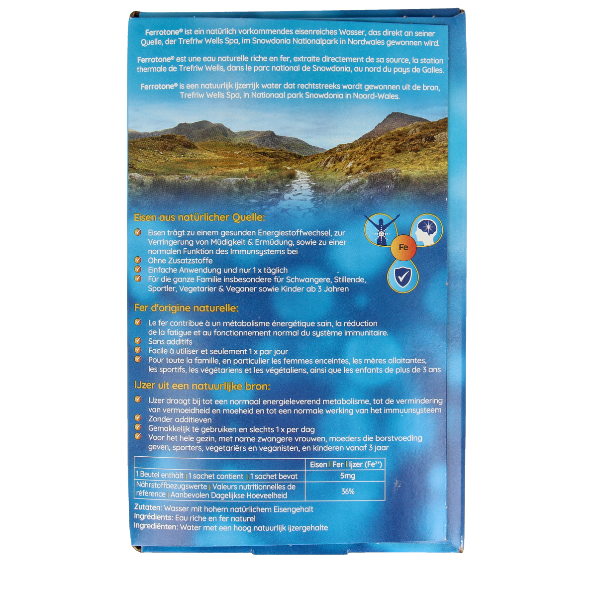 Ferrotone Natuurlijk ijzer mineralen supplement in 14 x 20ml bottles, natural iron supplement by Ferrotone.