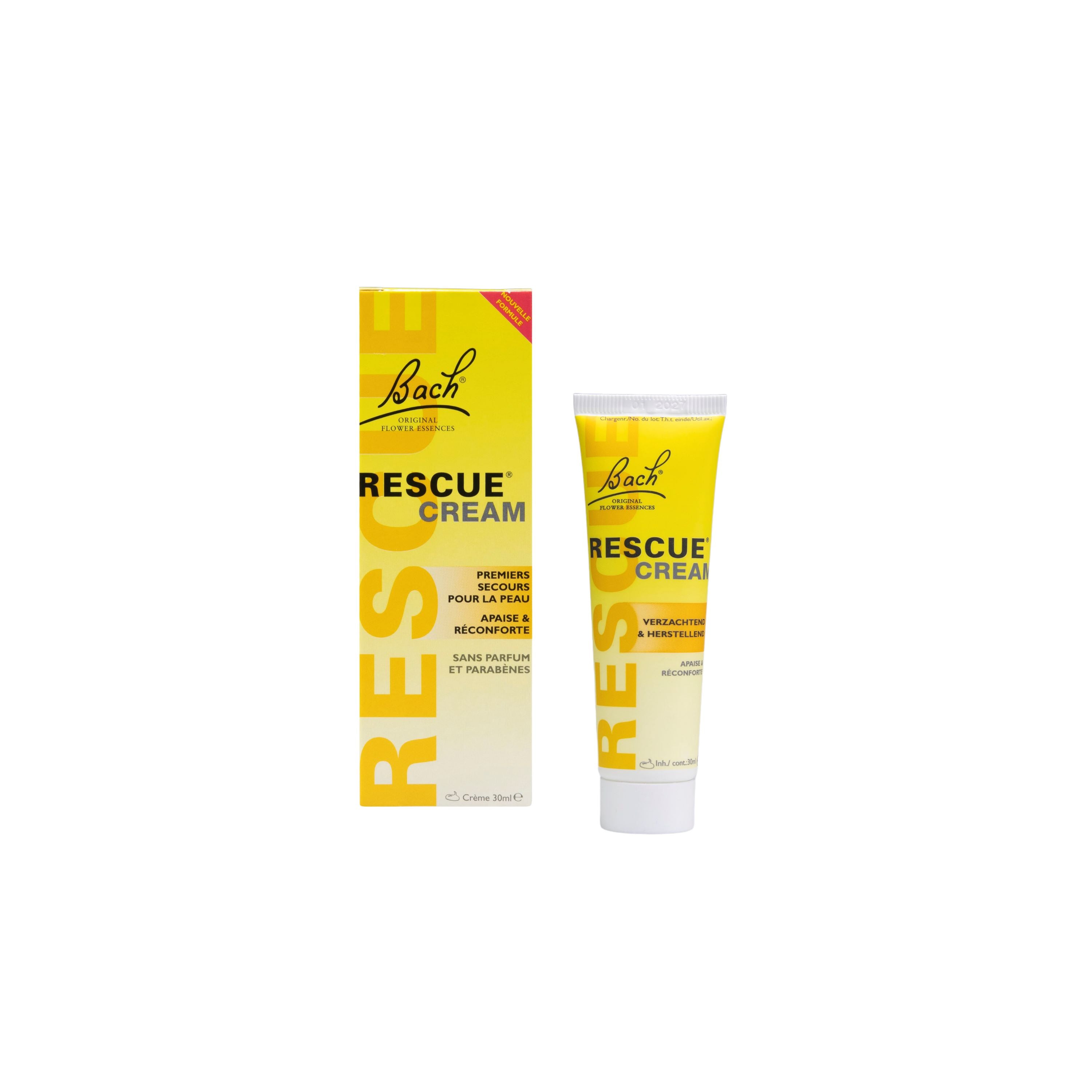 Bach Rescue Rescue Remedy Creme 30ml in a white tube, a calming body care product from Bach Rescue for soothing skin.