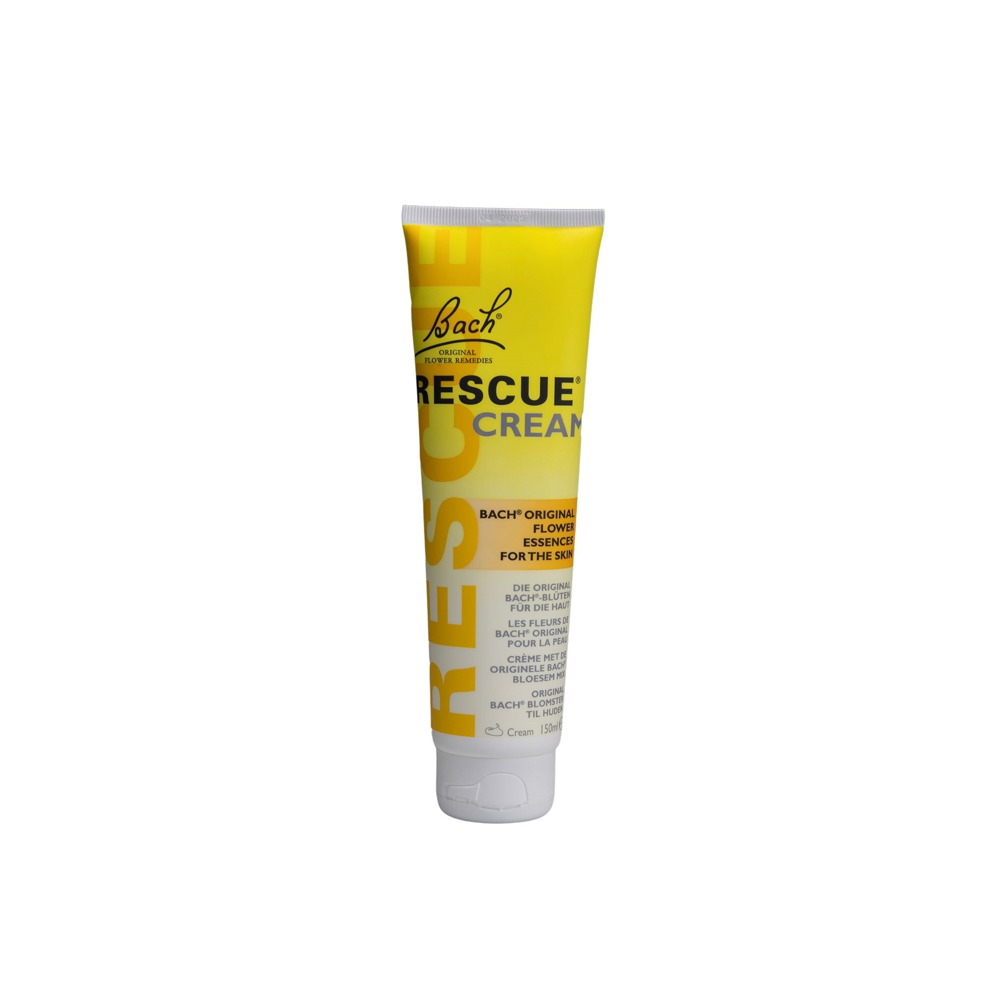 Bach Rescue Rescue Remedy creme 150ml, soothing skincare product with natural ingredients, in a white tube with blue cap.
