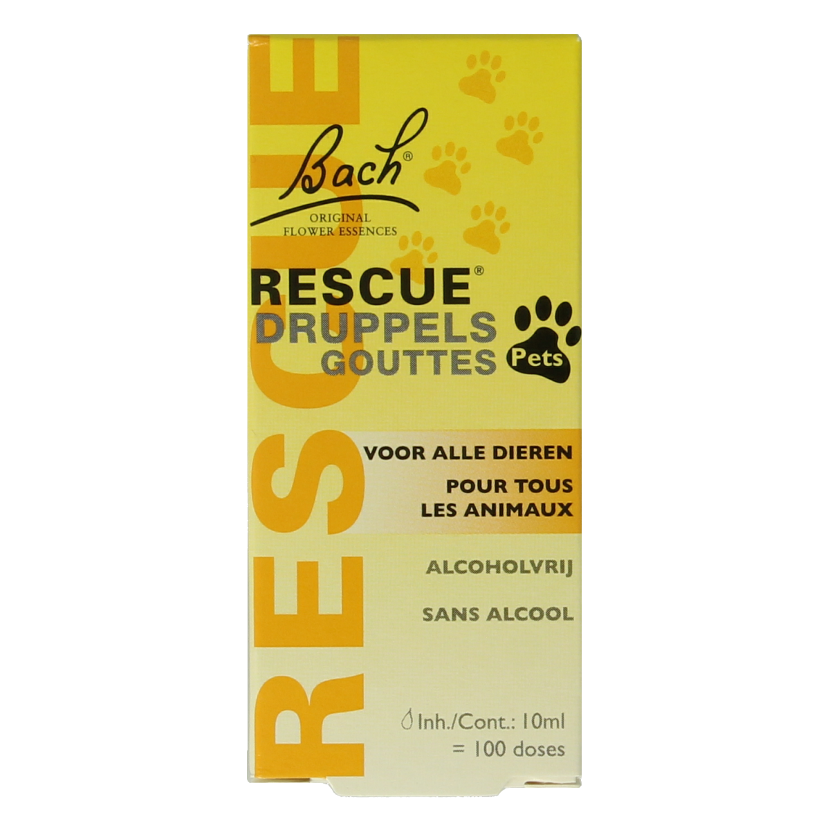 Bach Rescue Rescue pets drops in a 10ml bottle, a natural pet supplement for calming and stress relief.